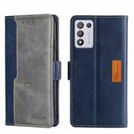 For OPPO K9S/Realme Q3s Contrast Color Side Buckle Leather Phone Case(Blue + Grey)