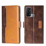 For OPPO Reno5 A Contrast Color Side Buckle Leather Phone Case(Dark Brown + Gold)