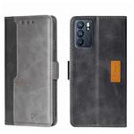 For OPPO Reno6 5G Contrast Color Side Buckle Leather Phone Case(Black + Grey)