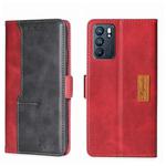 For OPPO Reno6 5G Contrast Color Side Buckle Leather Phone Case(Red + Black)