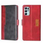 For OPPO Reno6 4G Contrast Color Side Buckle Leather Phone Case(Red + Black)