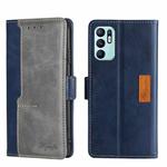 For OPPO Reno6 4G Contrast Color Side Buckle Leather Phone Case(Blue + Grey)