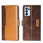 For OPPO Reno6 Pro 5G Contrast Color Side Buckle Leather Phone Case(Dark Brown + Gold)