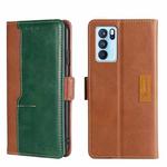 For OPPO Reno6 Pro 5G Contrast Color Side Buckle Leather Phone Case(Light Brown + Green)