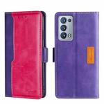 For OPPO Reno6 Pro+ 5G Contrast Color Side Buckle Leather Phone Case(Purple + Rose Red)