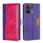 For OPPO Reno8 5G Contrast Color Side Buckle Leather Phone Case(Purple + Rose Red)