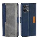 For OPPO Reno8 5G Contrast Color Side Buckle Leather Phone Case(Blue + Grey)