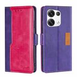 For OPPO Reno8 Pro+ 5G Contrast Color Side Buckle Leather Phone Case(Purple + Rose Red)