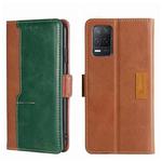 For OPPO Realme V13 5G Contrast Color Side Buckle Leather Phone Case(Light Brown + Green)