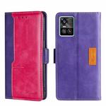 For vivo S10/S10 Pro Contrast Color Side Buckle Leather Phone Case(Purple + Rose Red)