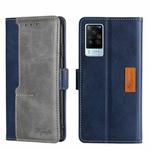 For vivo X60 Pro Global/X60 Curved Screen Contrast Color Side Buckle Leather Phone Case(Blue + Grey)