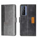 For vivo X70 Contrast Color Side Buckle Leather Phone Case(Black + Grey)