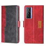 For vivo X70 Contrast Color Side Buckle Leather Phone Case(Red + Black)