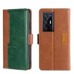 For vivo X70 Pro+ Contrast Color Side Buckle Leather Phone Case(Light Brown + Green)