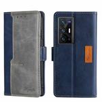 For vivo X70 Pro+ Contrast Color Side Buckle Leather Phone Case(Blue + Grey)