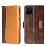 For vivo Y15S Global Contrast Color Side Buckle Leather Phone Case(Dark Brown + Gold)