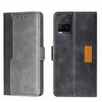 For vivo Y21/Y21S/Y33S Contrast Color Side Buckle Leather Phone Case(Black + Grey)