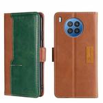 For Huawei Nova 8i Contrast Color Side Buckle Leather Phone Case(Light Brown + Green)