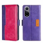For Huawei Nova 9 Contrast Color Side Buckle Leather Phone Case(Purple + Rose Red)