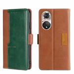 For Honor 50 Pro Contrast Color Side Buckle Leather Phone Case(Light Brown + Green)