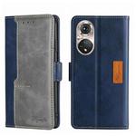 For Honor 50 Pro Contrast Color Side Buckle Leather Phone Case(Blue + Grey)