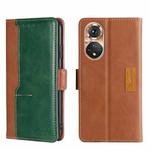 For Honor 50 Contrast Color Side Buckle Leather Phone Case(Light Brown + Green)