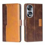 For Honor 70 Contrast Color Side Buckle Leather Phone Case(Dark Brown + Gold)