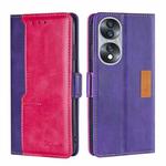 For Honor 70 Contrast Color Side Buckle Leather Phone Case(Purple + Rose Red)