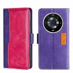For Honor Magic3 Pro Contrast Color Side Buckle Leather Phone Case(Purple + Rose Red)