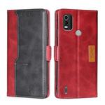 For Nokia C21 Plus Contrast Color Side Buckle Leather Phone Case(Red + Black)