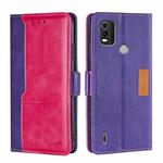 For Nokia C21 Plus Contrast Color Side Buckle Leather Phone Case(Purple + Rose Red)