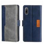 For Sony Xperia ACE II Contrast Color Side Buckle Leather Phone Case(Blue + Grey)