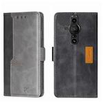 For Sony Xperia Pro-I Contrast Color Side Buckle Leather Phone Case(Black + Grey)