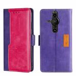For Sony Xperia Pro-I Contrast Color Side Buckle Leather Phone Case(Purple + Rose Red)