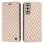 For Samsung Galaxy S21 5G S11 RFID Diamond Lattice Flip Leather Phone Case(Light Pink)