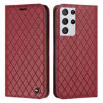 For Samsung Galaxy S21 Ultra 5G S11 RFID Diamond Lattice Flip Leather Phone Case(Red)