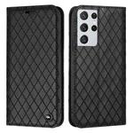 For Samsung Galaxy S21 Ultra 5G S11 RFID Diamond Lattice Flip Leather Phone Case(Black)