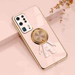 For Huawei P40 Pro+ 6D Plating Astronaut Ring Kickstand Phone Case(Light Pink)