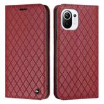 For Xiaomi Mi 11 Lite S11 RFID Diamond Lattice Flip Leather Phone Case(Red)