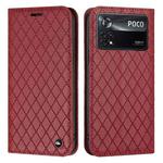 For Xiaomi Poco M4 Pro 5G S11 RFID Diamond Lattice Flip Leather Phone Case(Red)
