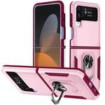 For Samsung Galaxy Z Flip4 Pioneer Armor PC + TPU Phone Case with Holder(Pink)