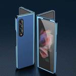 For Samsung Galaxy Z Fold4 Plating Leather Phone Case(Blue)