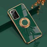 For Samsung Galaxy Note20 6D Plating Astronaut Ring Kickstand Phone Case(Night Green)