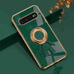 For Samsung Galaxy S10+ 6D Plating Astronaut Ring Kickstand Phone Case(Night Green)