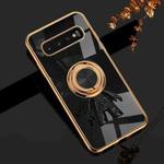 For Samsung Galaxy S10+ 6D Plating Astronaut Ring Kickstand Phone Case(Black)