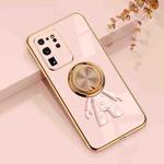 For Samsung Galaxy S20 Ultra 6D Plating Astronaut Ring Kickstand Phone Case(Light Pink)