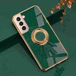 For Samsung Galaxy S21+ 5G 6D Plating Astronaut Ring Kickstand Phone Case(Night Green)