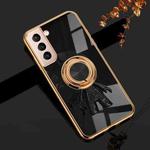For Samsung Galaxy S21+ 5G 6D Plating Astronaut Ring Kickstand Phone Case(Black)