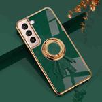 For Samsung Galaxy S22 5G 6D Plating Astronaut Ring Kickstand Phone Case(Night Green)