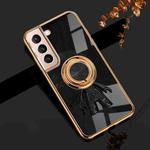 For Samsung Galaxy S22 5G 6D Plating Astronaut Ring Kickstand Phone Case(Black)